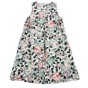 J. Jill Love Linen 100% Linen Floral Pleated Knee Length Swing Dress Floral sz M